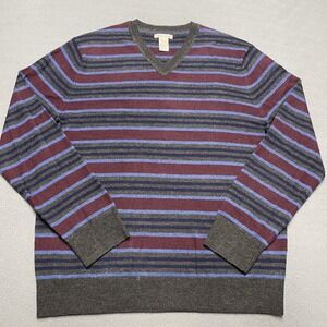 GAP Sweater‎ Mens Large Multicolor Striped Italian Merino Wool Pullover V Neck